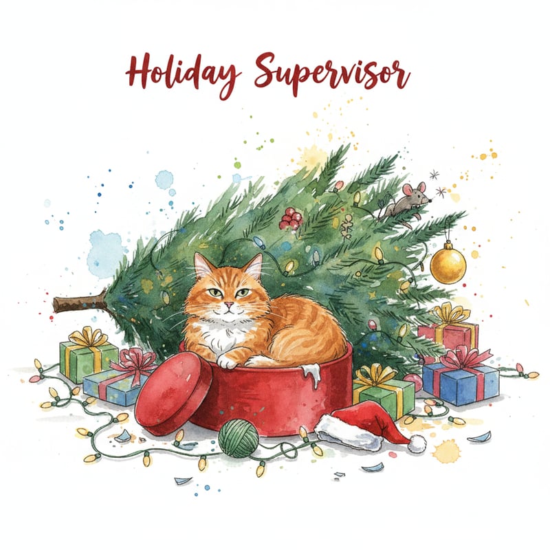 Watercolor Cat in Ornament Box