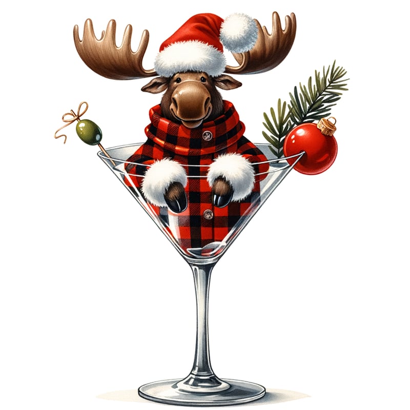 Festive Moose in Martini Glass Christmas Art