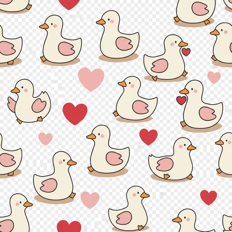 Cute Cartoon Geese Valentine's Pattern