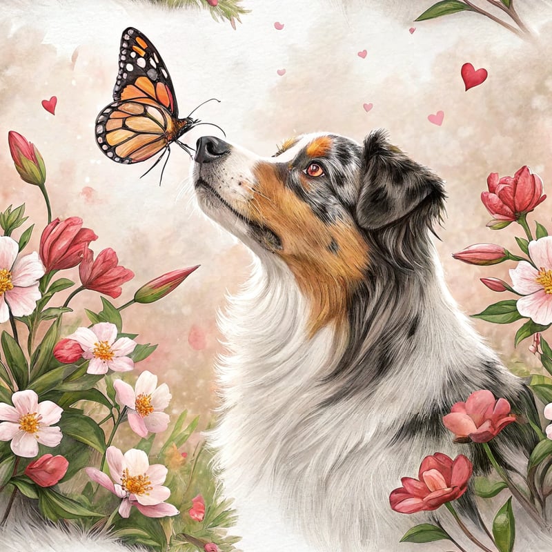 Merle Australian Shepherd in Flower Field