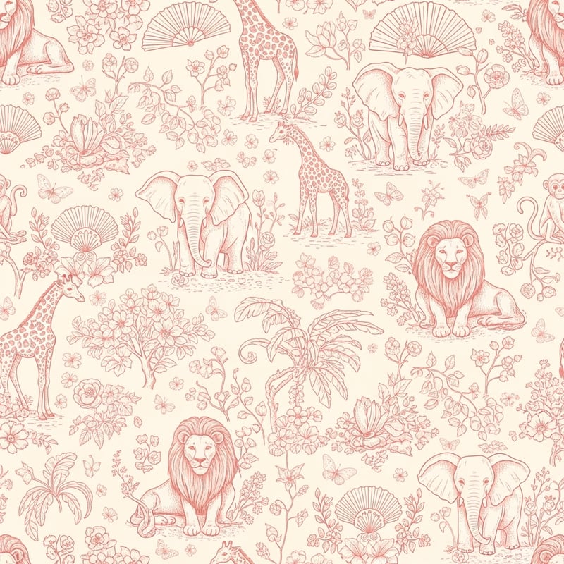 Blush-Rose Botanical Safari Toile Pattern