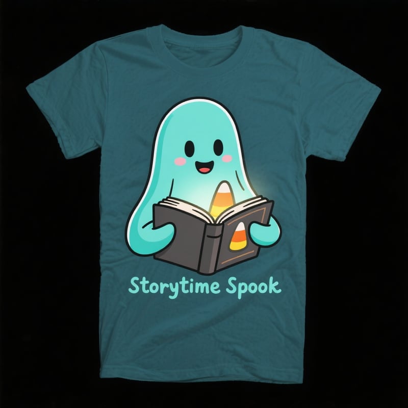 Cheerful Teal Ghost Reading Book