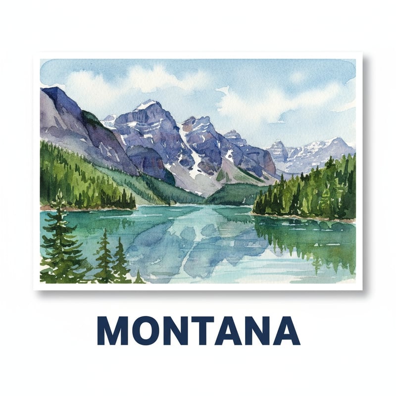 Watercolor Painting of Glacier National Park