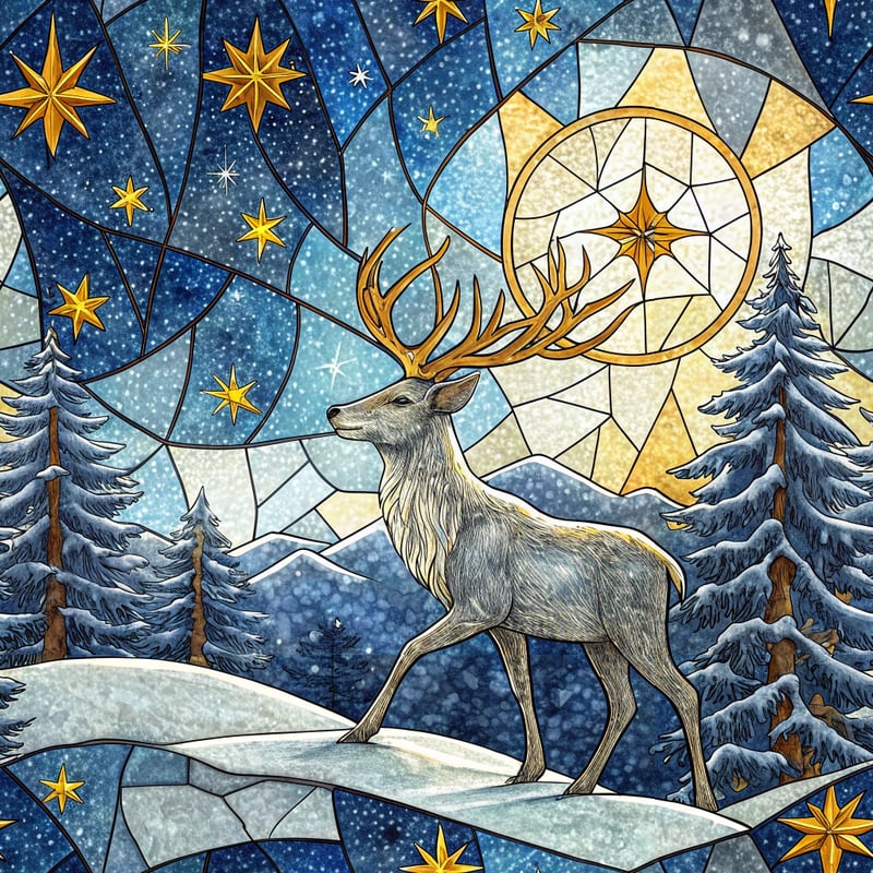 Winter Stained Glass Reindeer Design