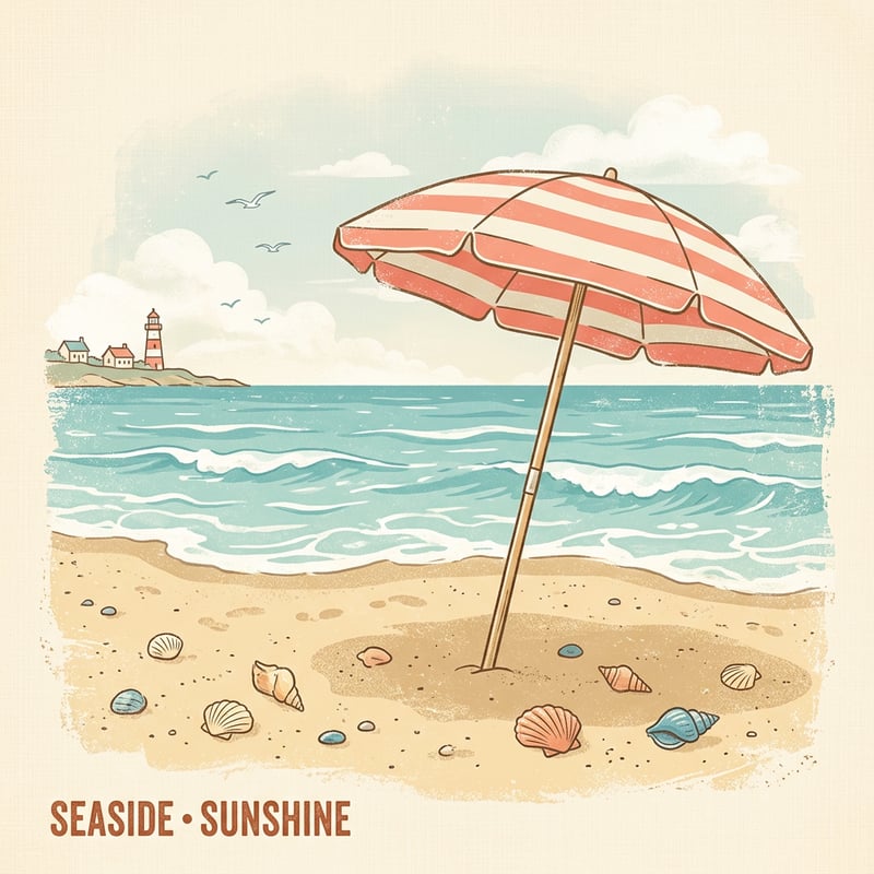 Retro Seaside Beach Umbrella Illustration