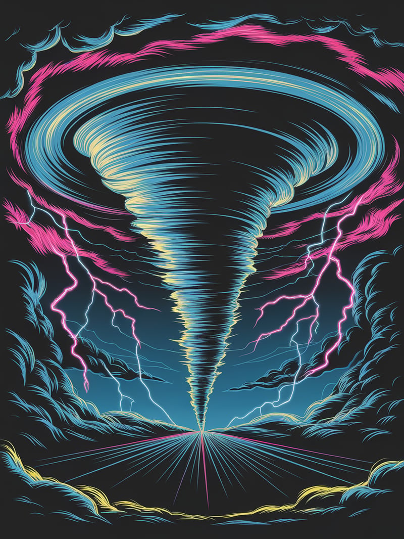 Neon Tornado Storm Chaser Illustration