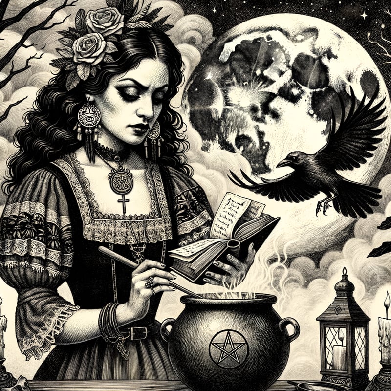 Gothic Witch Stirring Cauldron