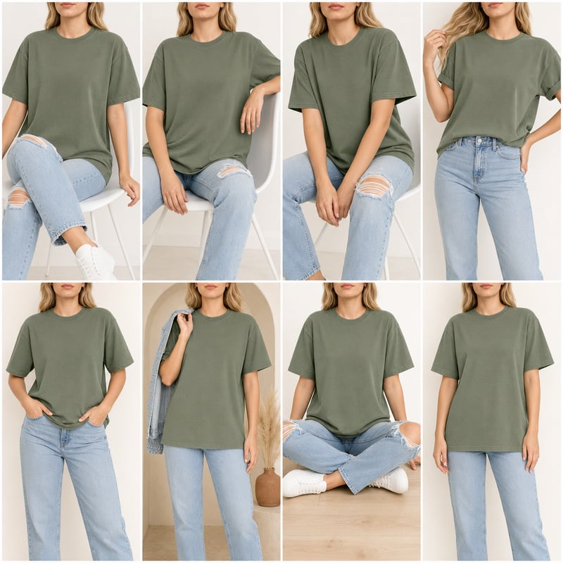 Blank Moss Green Oversized T-Shirt Photos