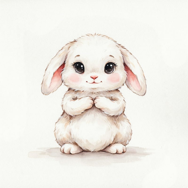 Fluffy White Baby Bunny Illustration