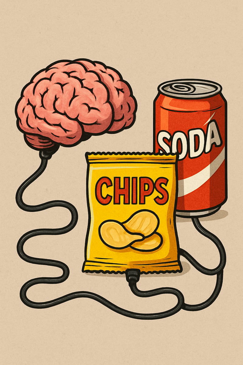 Brain Connected to Chips and Soda