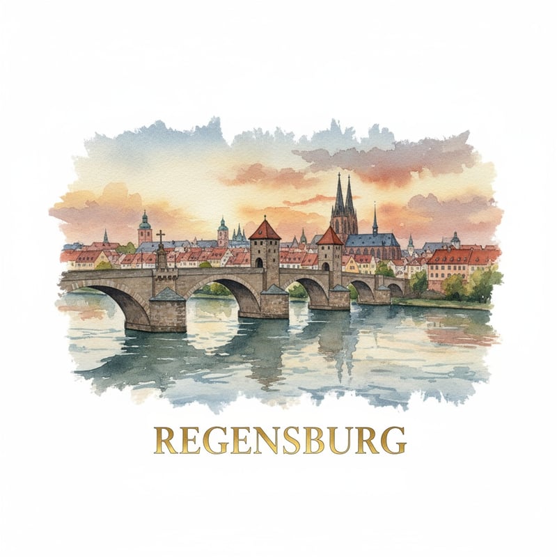 Watercolor of Regensburg Stone Bridge