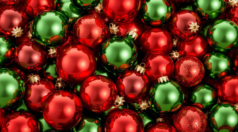 Realistic Red & Green Christmas Ornaments