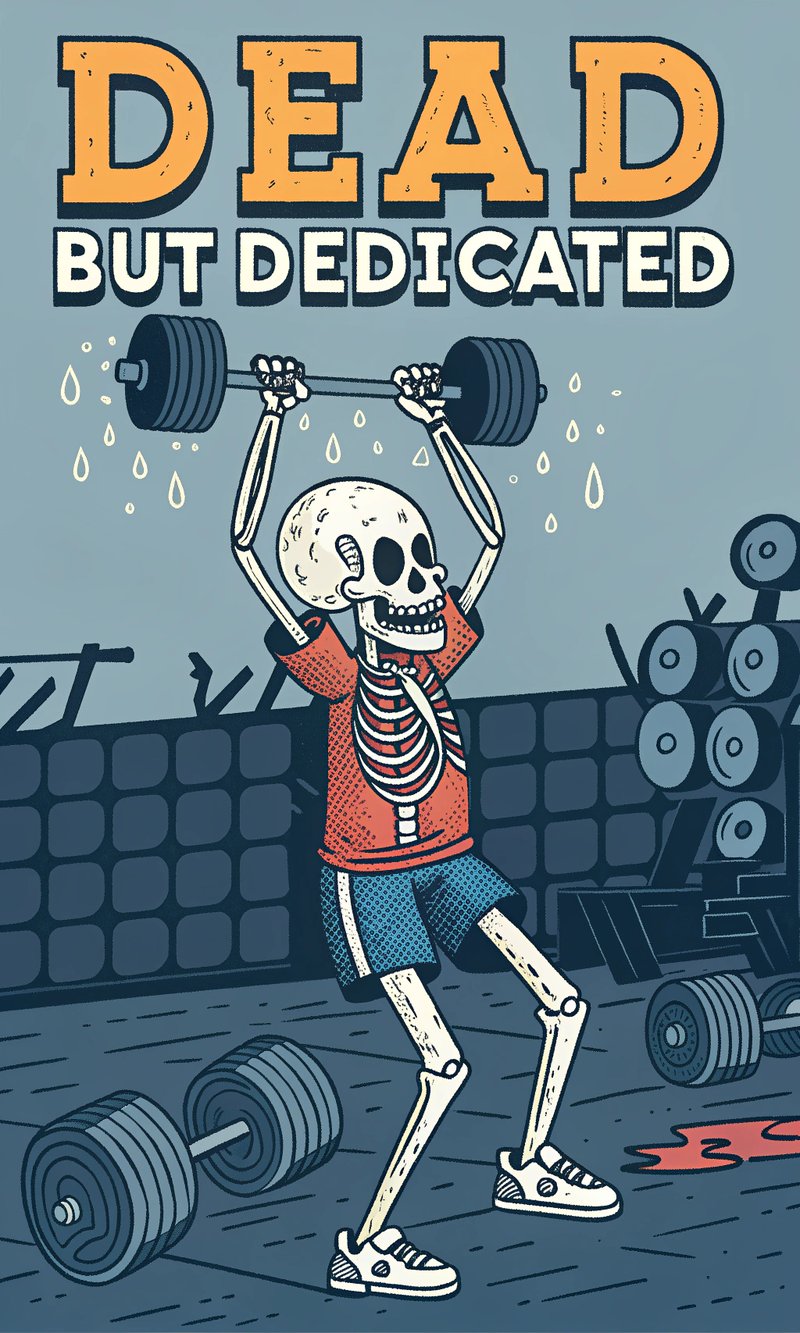Skeleton Gym Cartoon T-Shirt Design