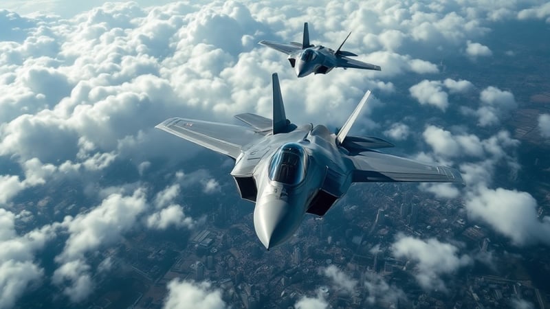 F-22 Fighters Over City - Cinematic Shot