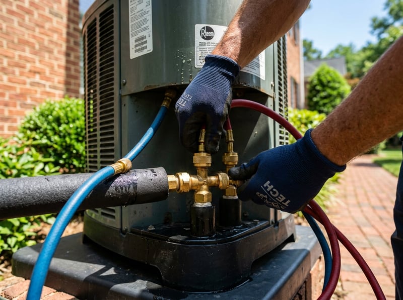 HVAC Technician Connecting Gauge Hoses