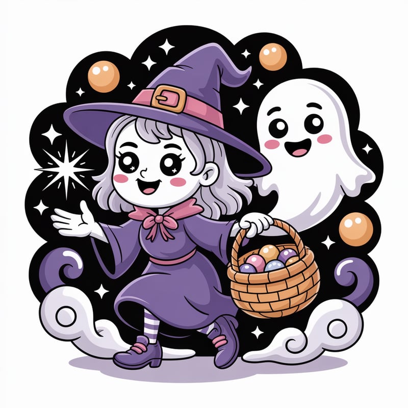 Cute Witch Summoning Ghost