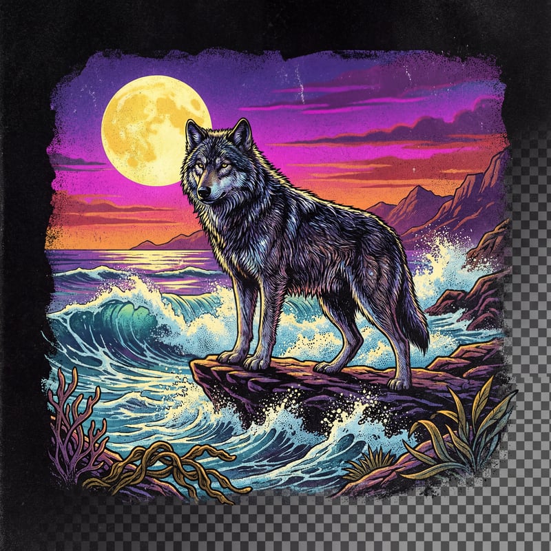 Vintage 1990s Airbrush Atlantic Wolf