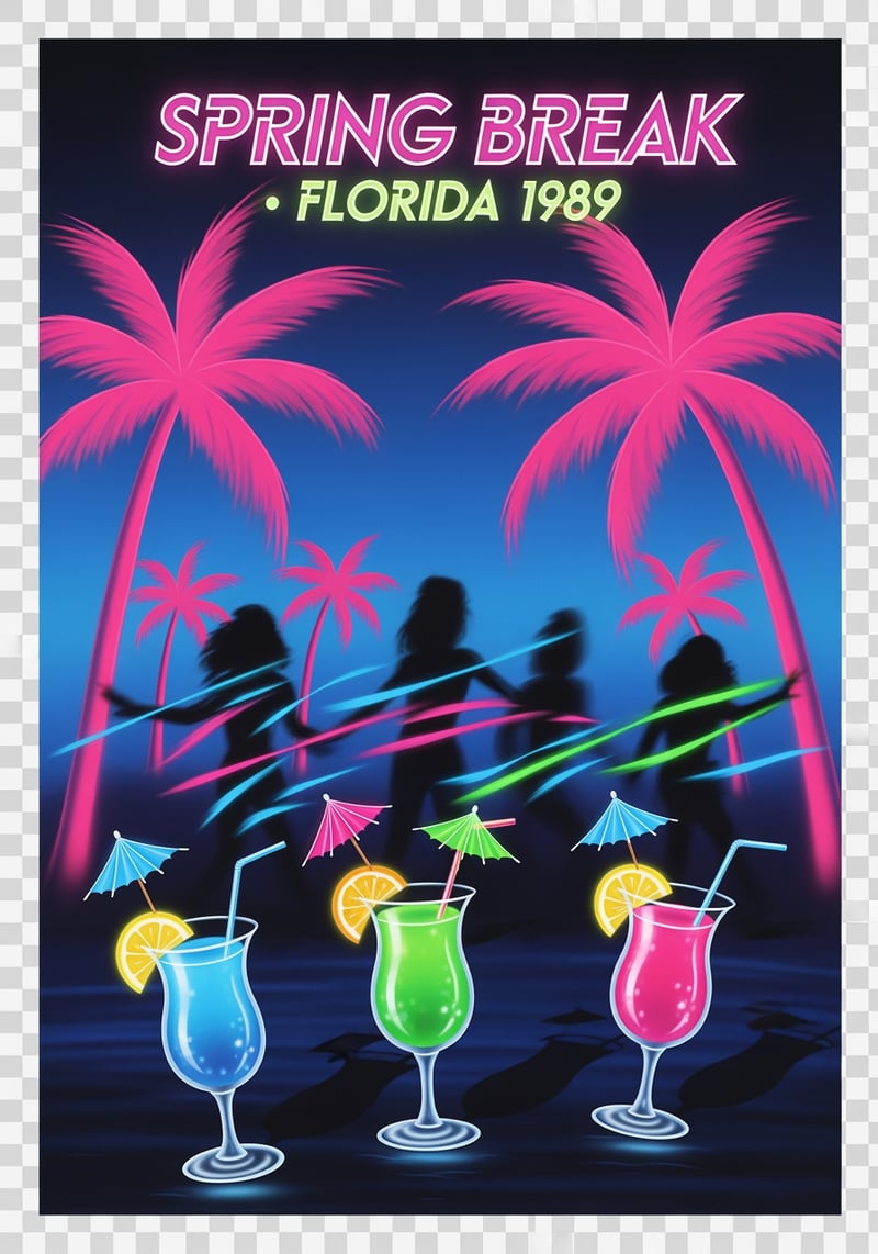 80s Florida Spring Break Neon Poster