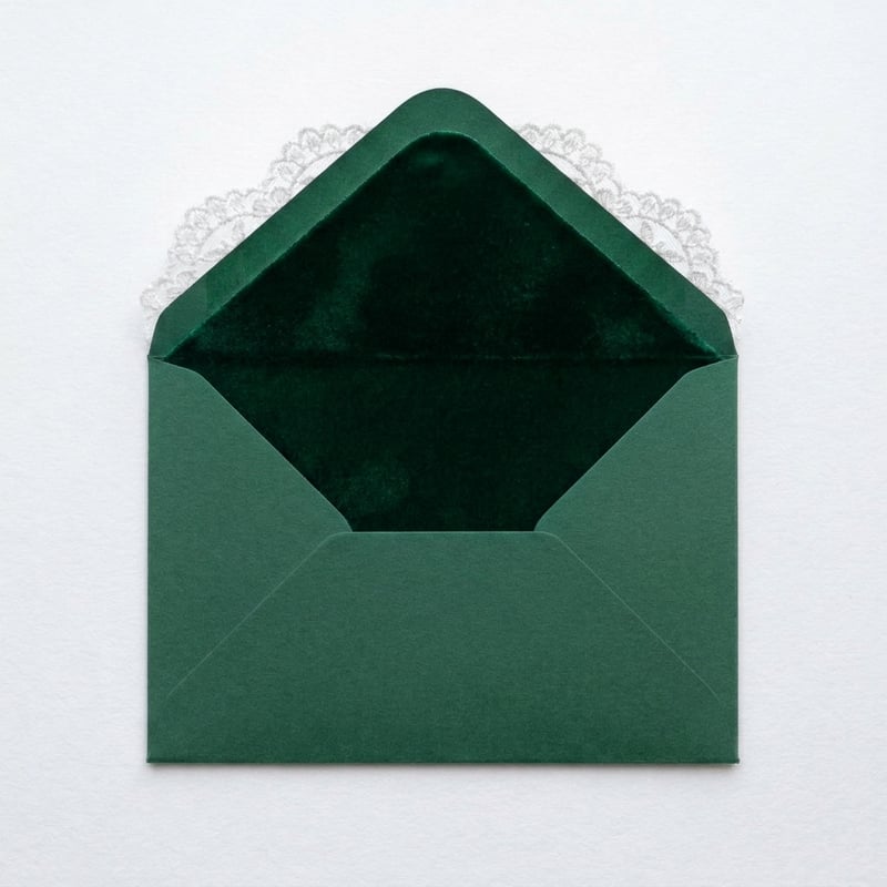 Emerald Green Envelope with White Lace