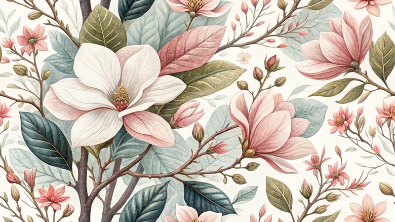 Vibrant Magnolia Floral Illustration