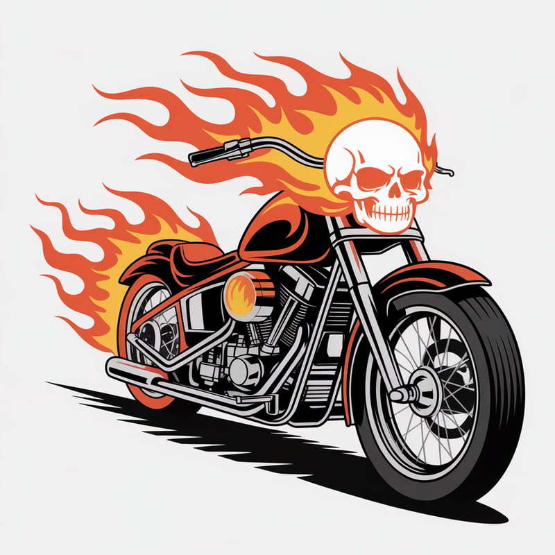 Flaming Motorcycle with Skull Headlights