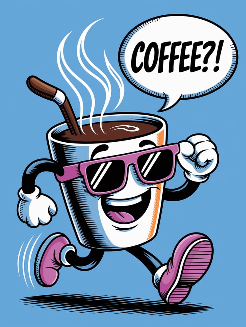 Whimsical Coffee Cup Character Illustration