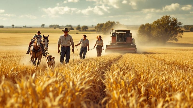 Three Generations Harvesting Wheat in 1930