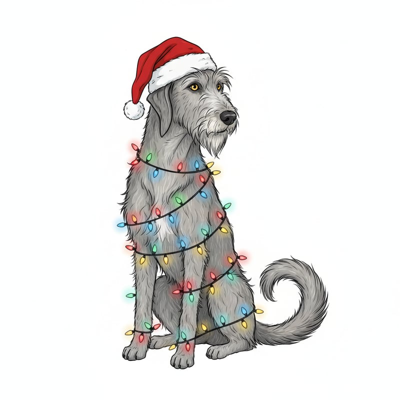 Scottish Deerhound in Christmas Lights