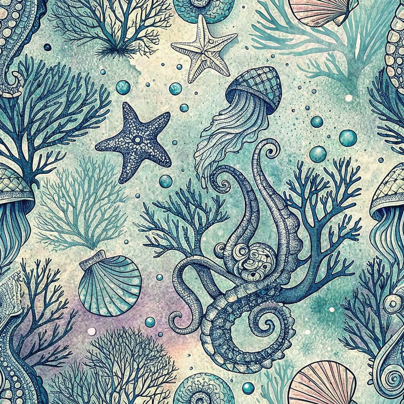 Hand-Drawn Ocean Tattoo Pattern