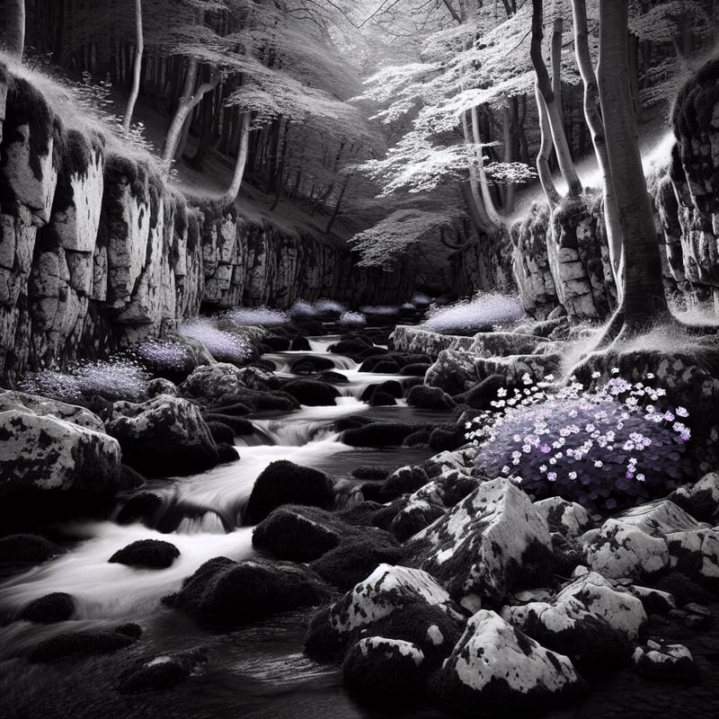 Black and White Woodland Creek