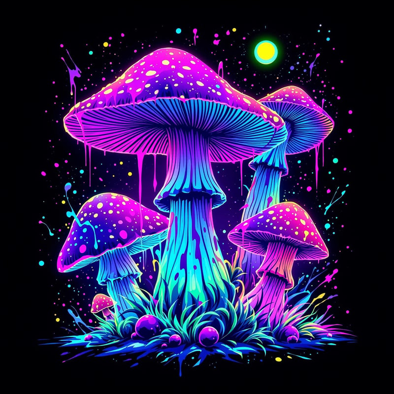Psychedelic Glowing Mushrooms Illustration