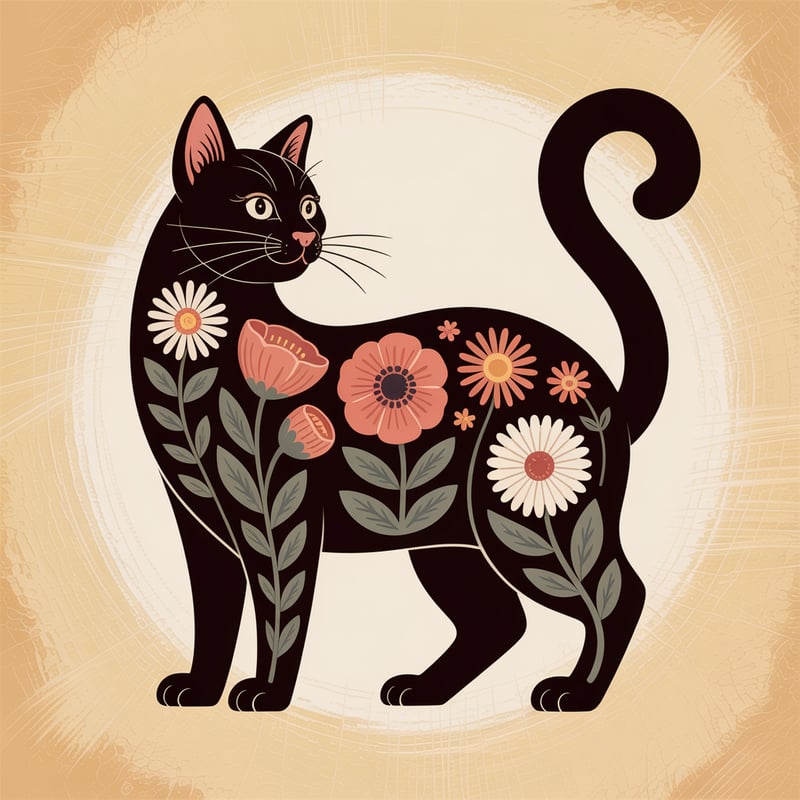Modern Folk Art Cat Design