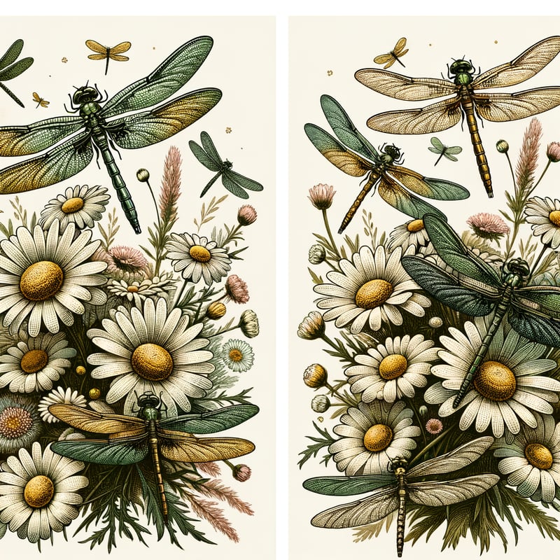Vintage Dragonflies with Wild Daisies