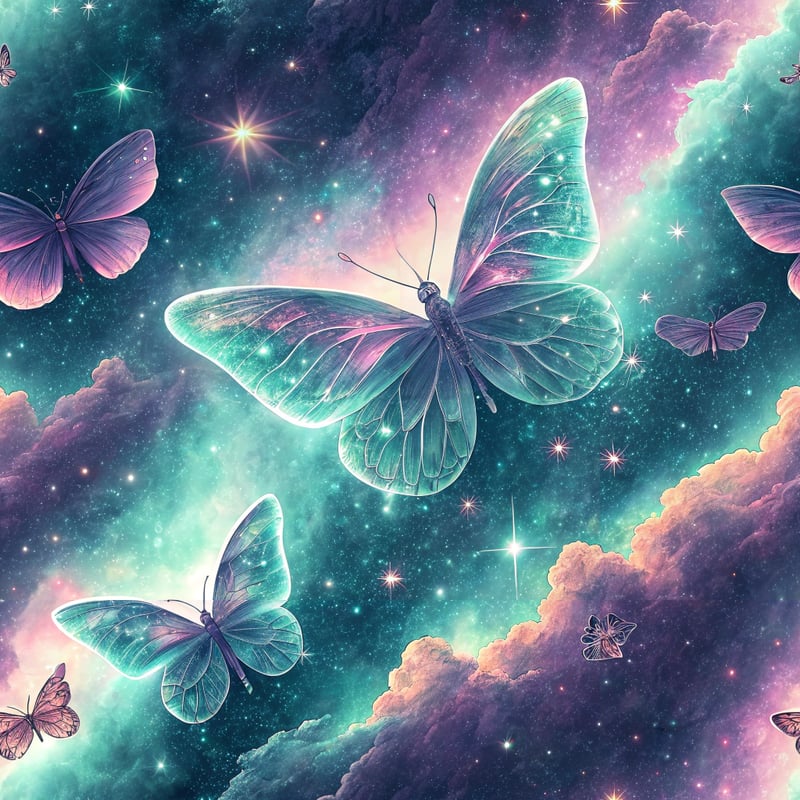 Glowing Butterflies in Celestial Sky