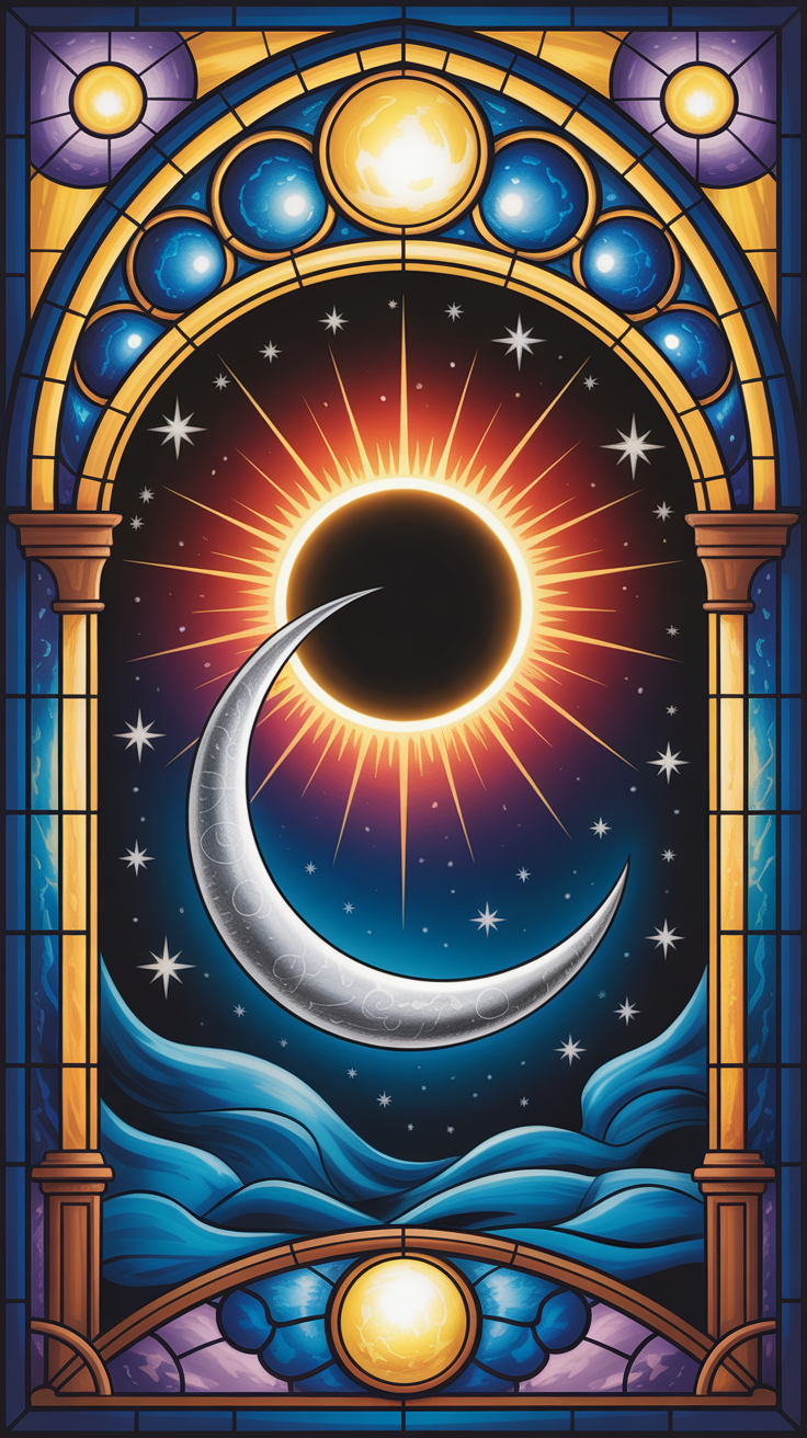 Mystical Solar Eclipse Stained-Glass Art