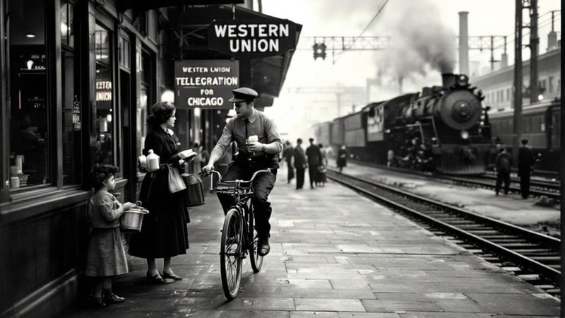 1930 Telegraph Messenger at Railroad Station