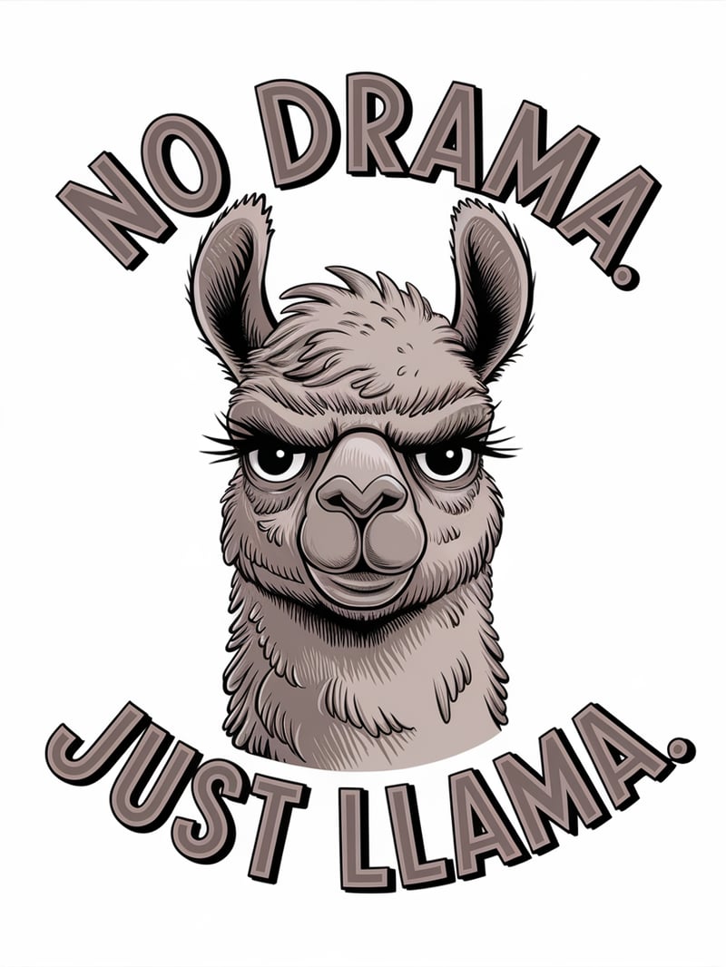 Quirky Retro Llama Drawing
