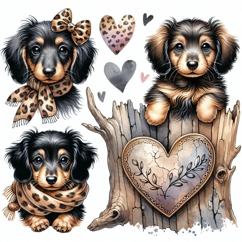 Whimsical Dachshund Puppies Illustration