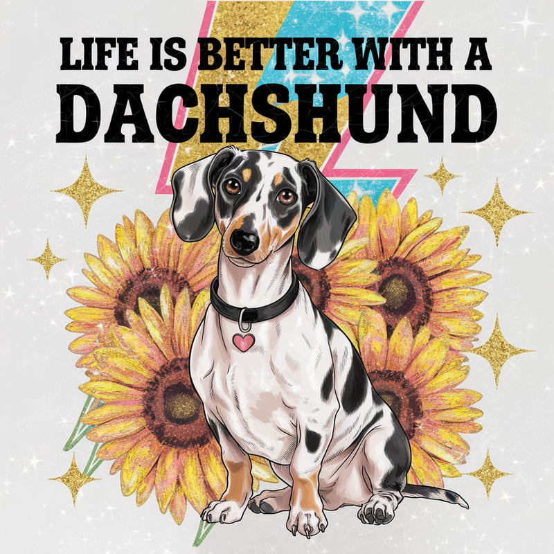 Piebald Dachshund with Sunflowers Art