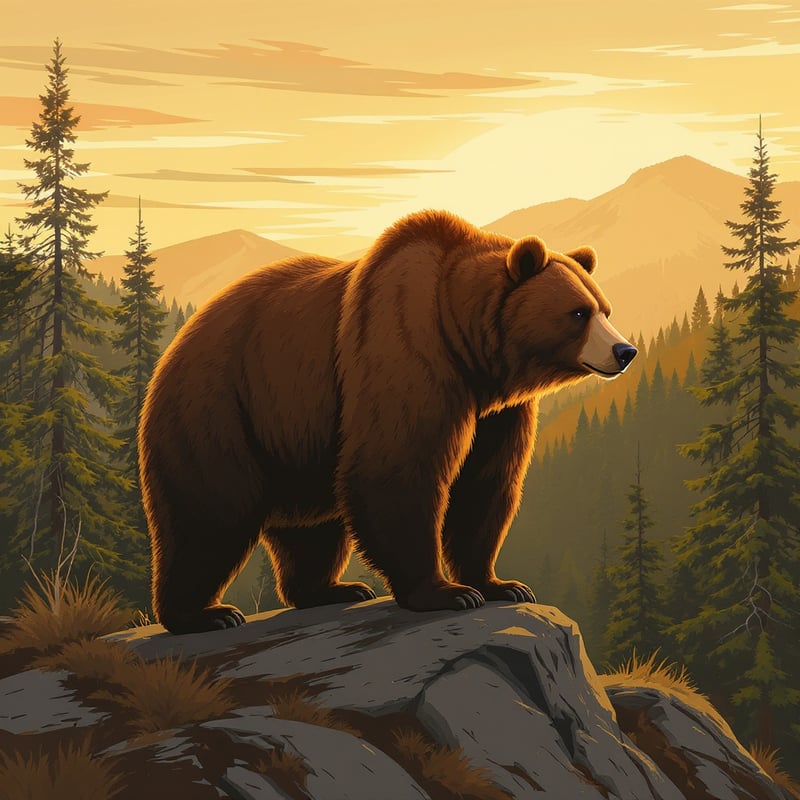Brown Bear on Rocky Forest Ridge