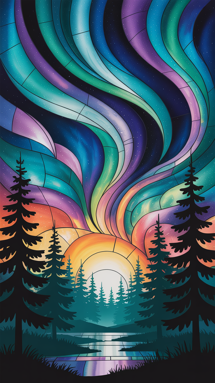 Luminous Stained Glass Aurora Borealis