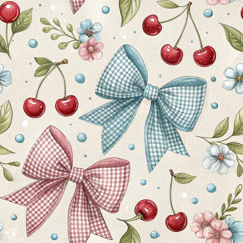 Romantic Cherry and Bow Pattern