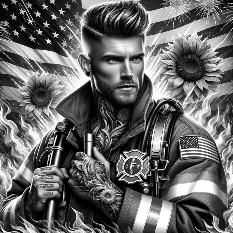 Patriotic Firefighter with Tattoos
