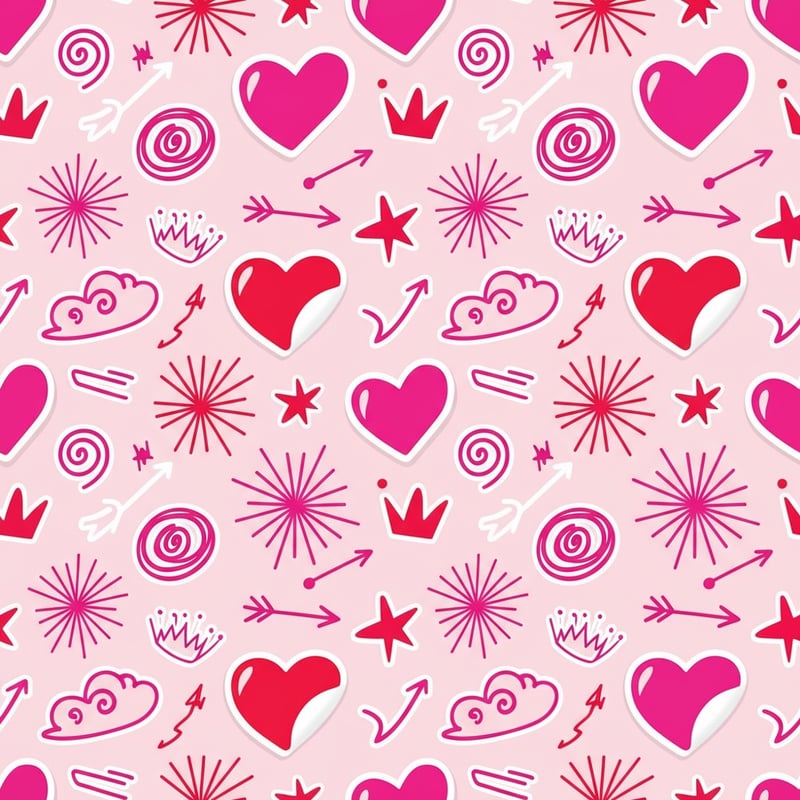 Hot Pink Heart and Starburst Pattern