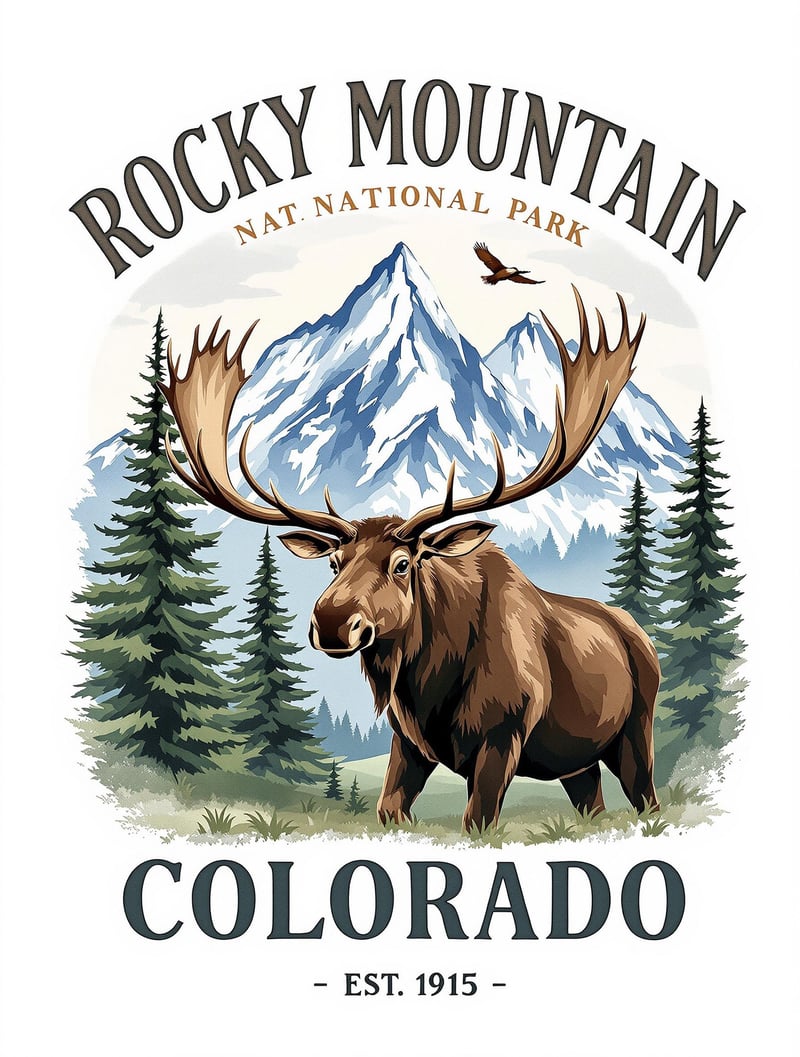 Vintage Rocky Mountain Nature Illustration