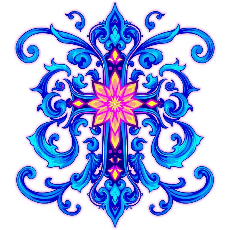 Symmetrical Fantasy Blue Cross Illustration