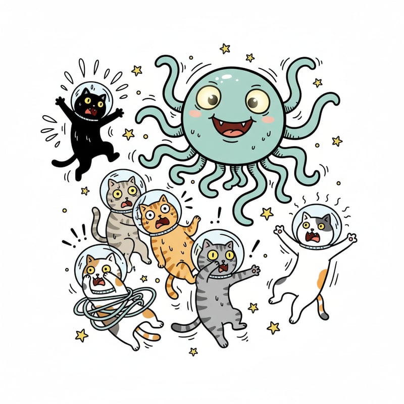 Chaotic Space Cats with Friendly Alien