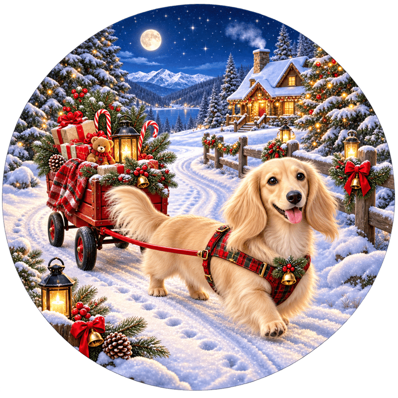 Cream Dachshund Holiday Wagon