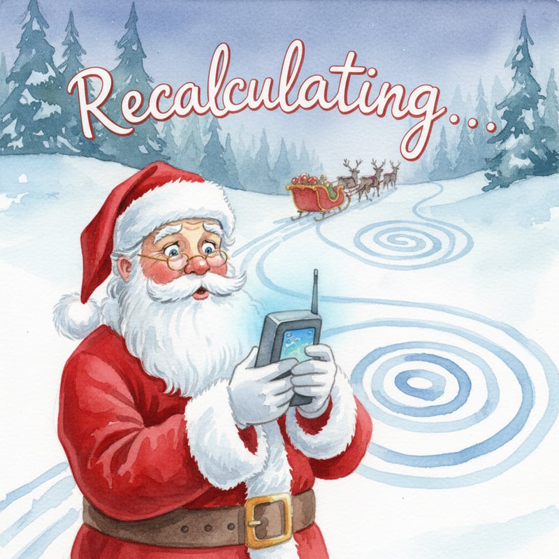 Watercolor Santa with GPS Confused