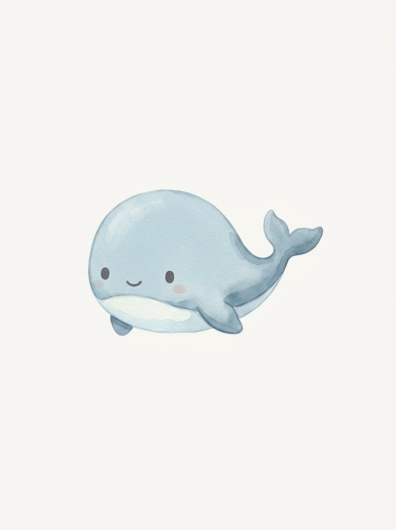 Kawaii Watercolor Baby Whale Illustration